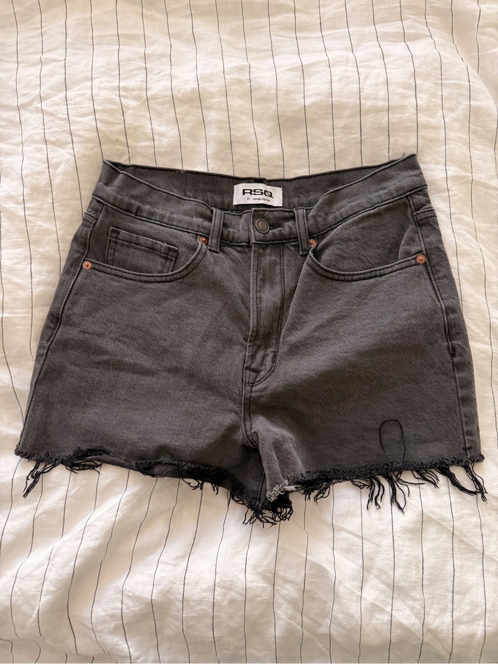 RSQ Charcoal High-Rise Distressed Denim Shorts